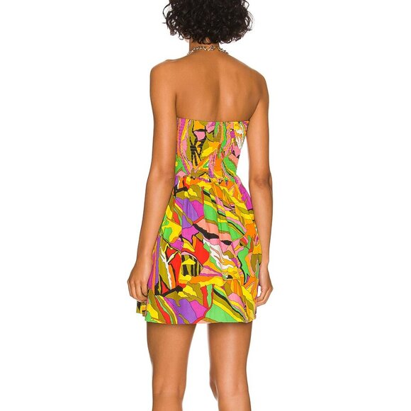 S/W/F Birds of Paradise strapless abstract cotton babydoll tropical Mini Dress M - Picture 3 of 13